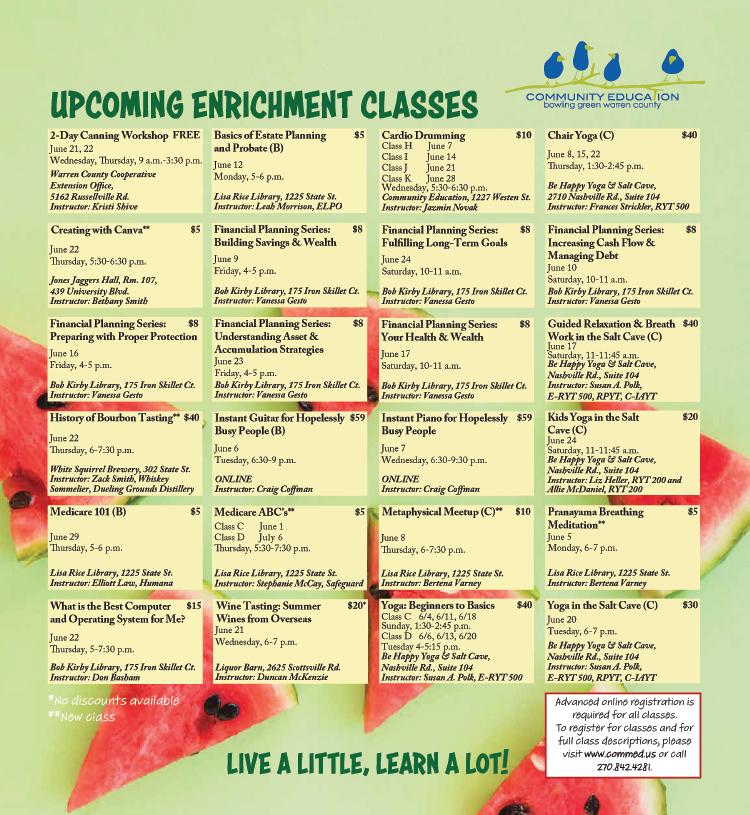 Upcoming enrichment classes from Community Education.
