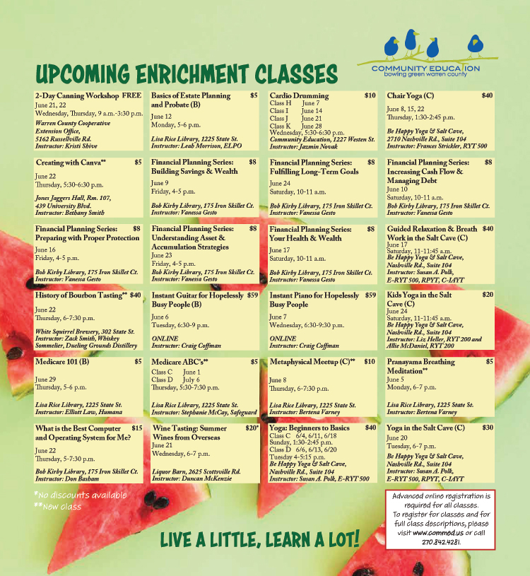 Upcoming enrichment classes from Community Education.