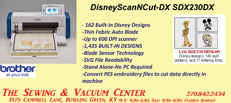 The Sewing & Vacuum Center Disney Scan N Cut-DX SDX230DX Ad