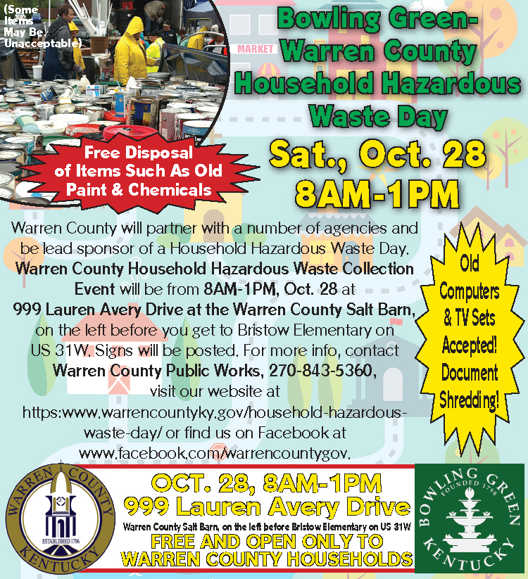 Warren County Kentucky Household Hazardous Waste Day is Saturday October 28th