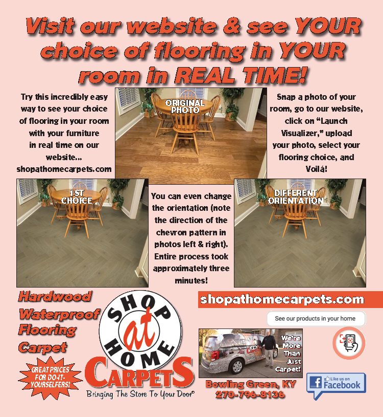Preview new flooring on your floors by uploading a picture to Shop At Home Carpet's website.