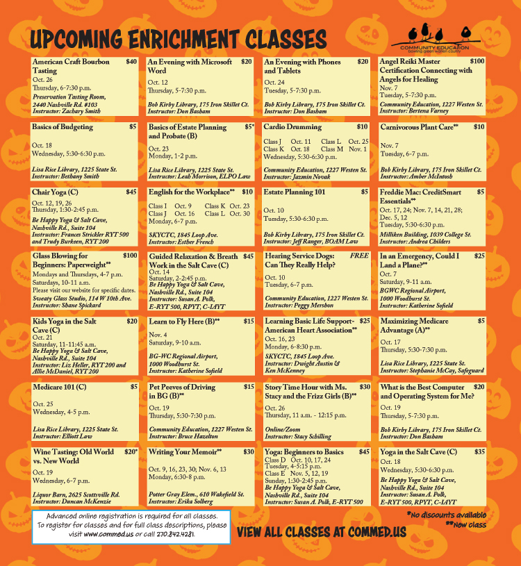 Community Education upcoming enrichment classes