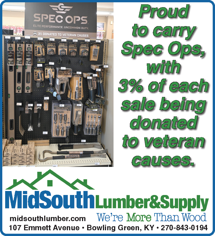 Midsouth Lumber is proud to carry Spec Ops tools donating 3% of each sale to veteran causes.