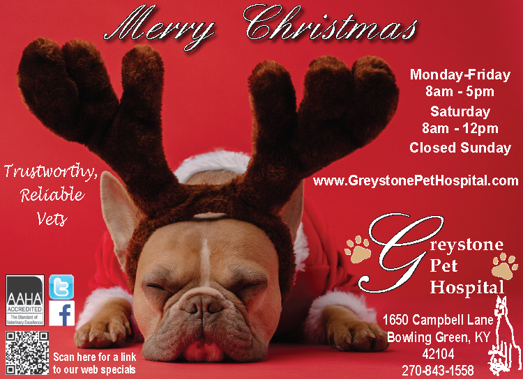 Merry Christmas from the team at Greystone Pet Hospital. Trustworthy, reliable vets.