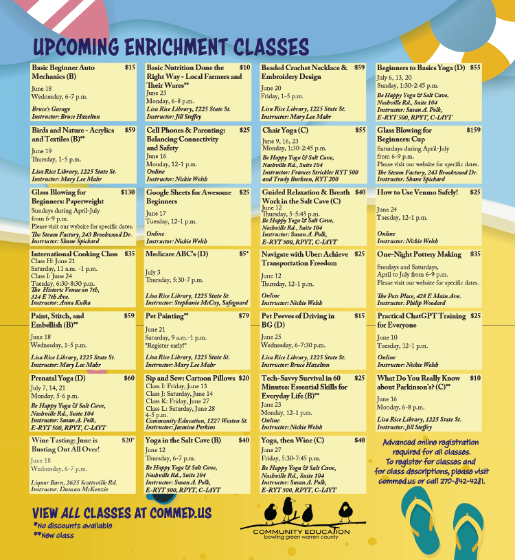See all the classes being offered by Bowling Green - Warren County Community Education.