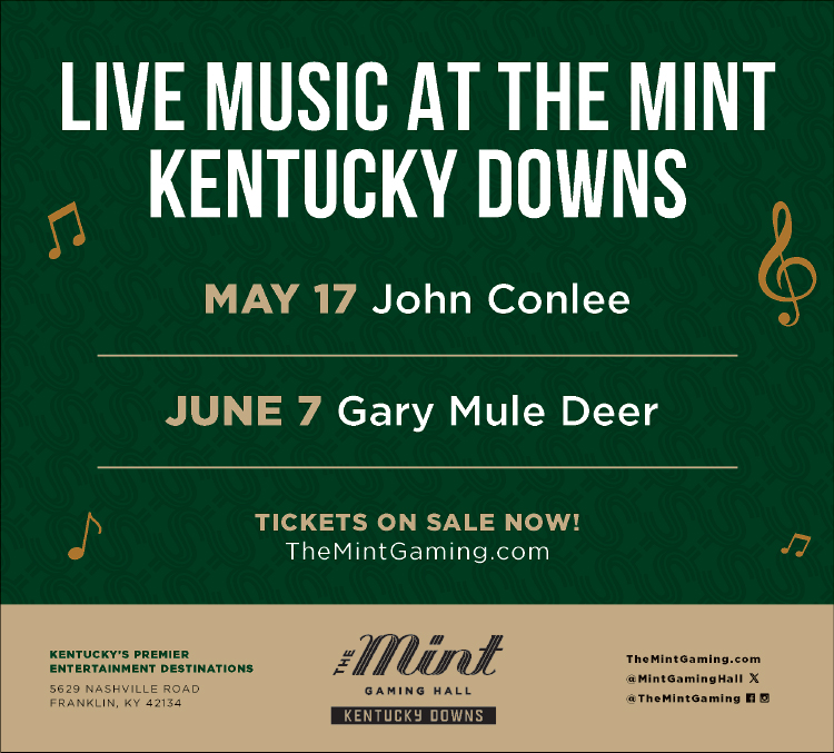 Don't miss John Conlee and Gary Mule Deer... live music at The Mint Kentucky Downs.