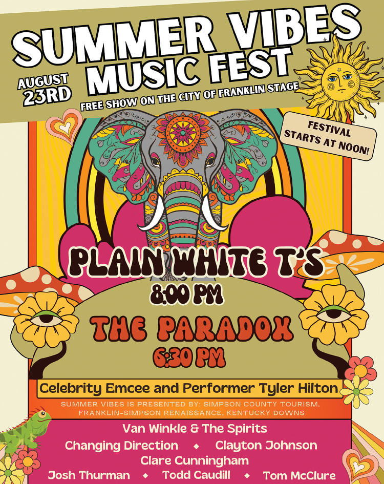 Don't miss Franklin Kentucky's Summer Vibes Music Fest featuring Plain White T's, The Paradox and Tyler Hilton.