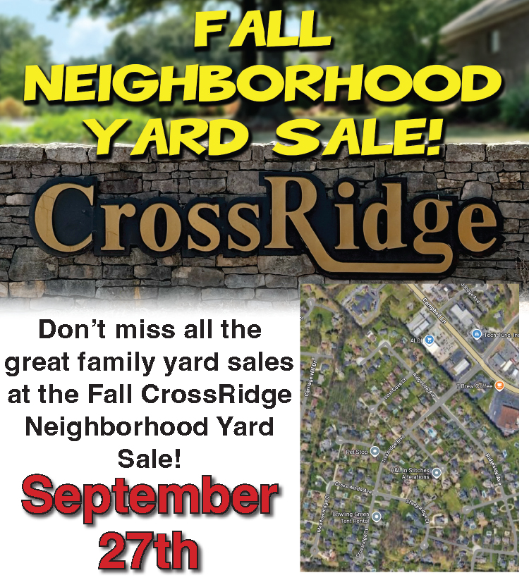 Don't miss the huge Crossridge Neighborhood yard sale September 27th.