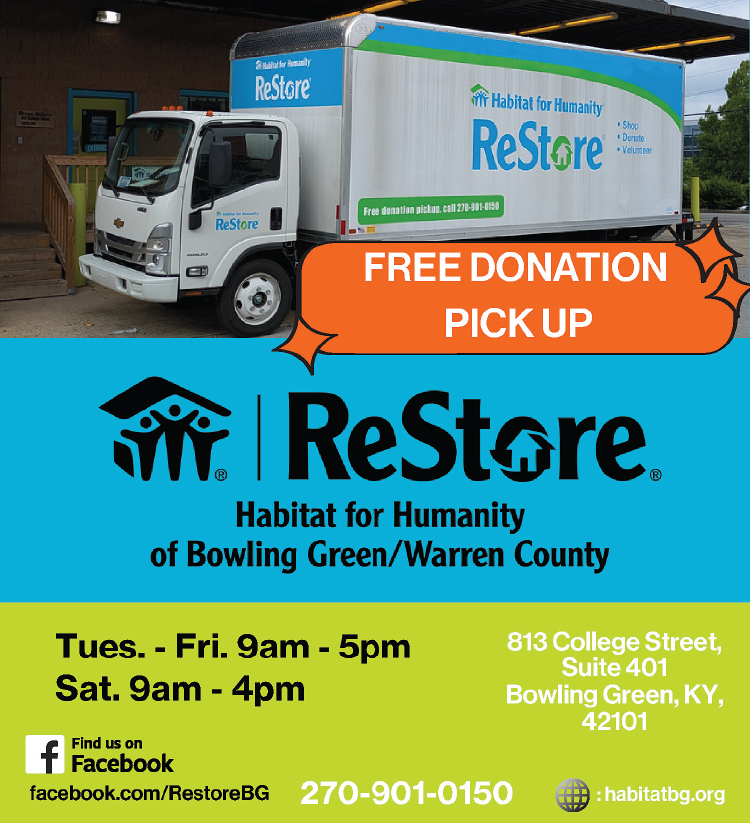 Free donation pick-up with donations to Habitat for Humanity ReStore.
