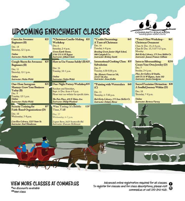 See all the upcoming enrichment classes from Community Education of Bowling Green and Warren County.