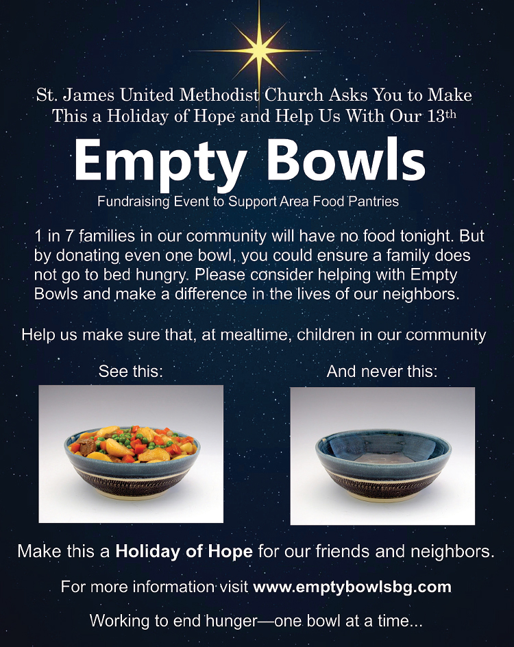 Empty Bowls fundraising event to support area food pantries.