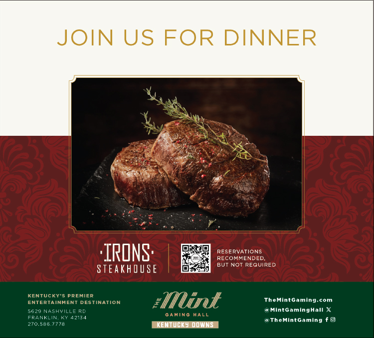 Enjoy a great dinner at the Irons Steakhouse in Kentucky Downs in Franklin.