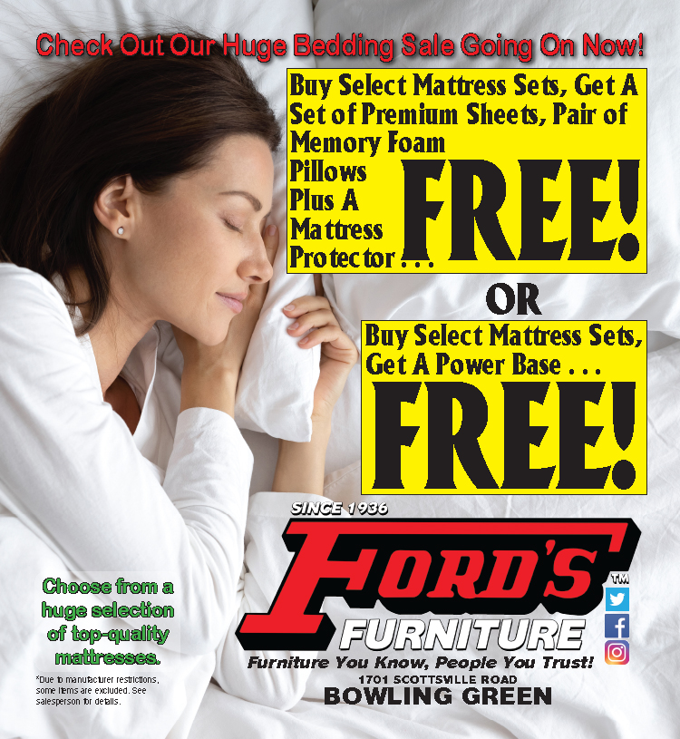 Free stuff with purchase of select mattress sets now at Ford's Furniture.
