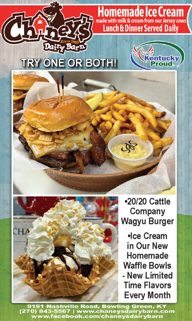 Enjoy amazing Wagyu Burgers, home made ice cream and Waffle Bowls at Chaney's Dairy Barn.