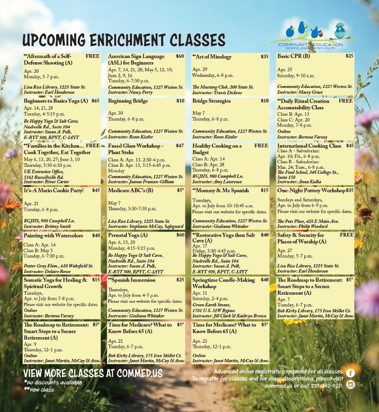 Upcoming enrichment classes from Community Education.
