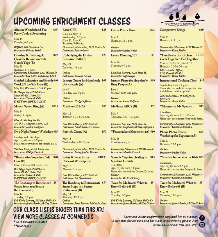 Check out all the Bowling Green-Warren County Community Enrichment Classes.