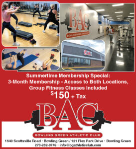 Summertime membership special... 3-month membership for $105 plus tax... Bowling Green Athletic Club.