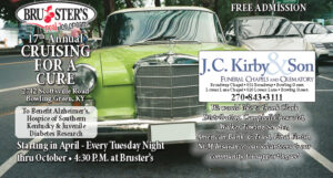 Enjoy the cars at Cruising For A Cure sponsored by J. C. Kirby & Son Funeral Chapels,