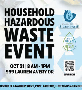 Warren County Stormwater Household Hazardous Waste Event October 31. 