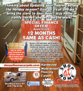 Update your flooring and get special financing from Shop At Home Carpets... bringing the store to your door.